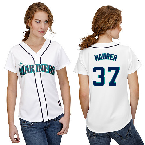 Brandon Maurer #37 mlb Jersey-Seattle Mariners Women's Authentic Home White Cool Base Baseball Jersey